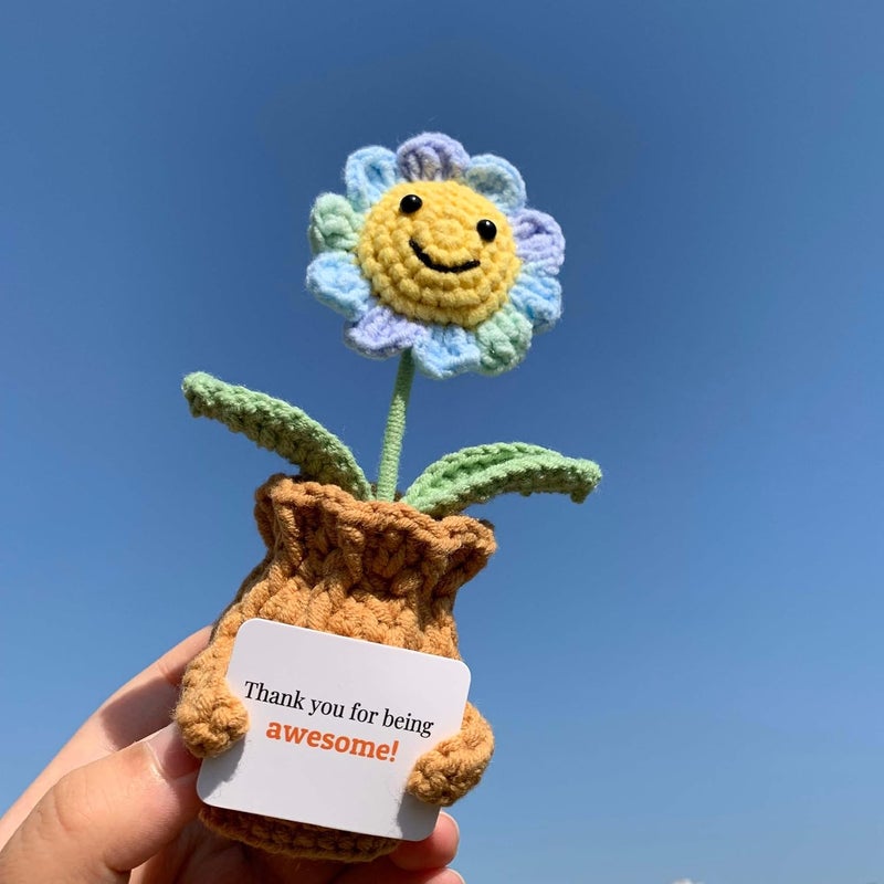 YOOJEE Thank You Crochet Gifts for Coworkers Sunflower Pot – Thank You for Being Awesome! Appreciation Gifts for Women Employee Nurse Secretary Positive Handmade Gift - Image 5